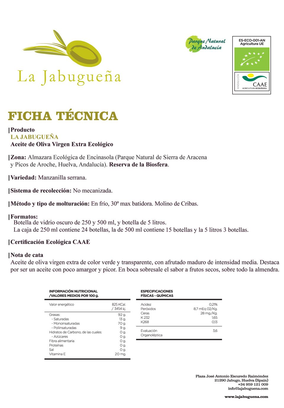 Aceite de Oliva Virgen Extra Ecológico